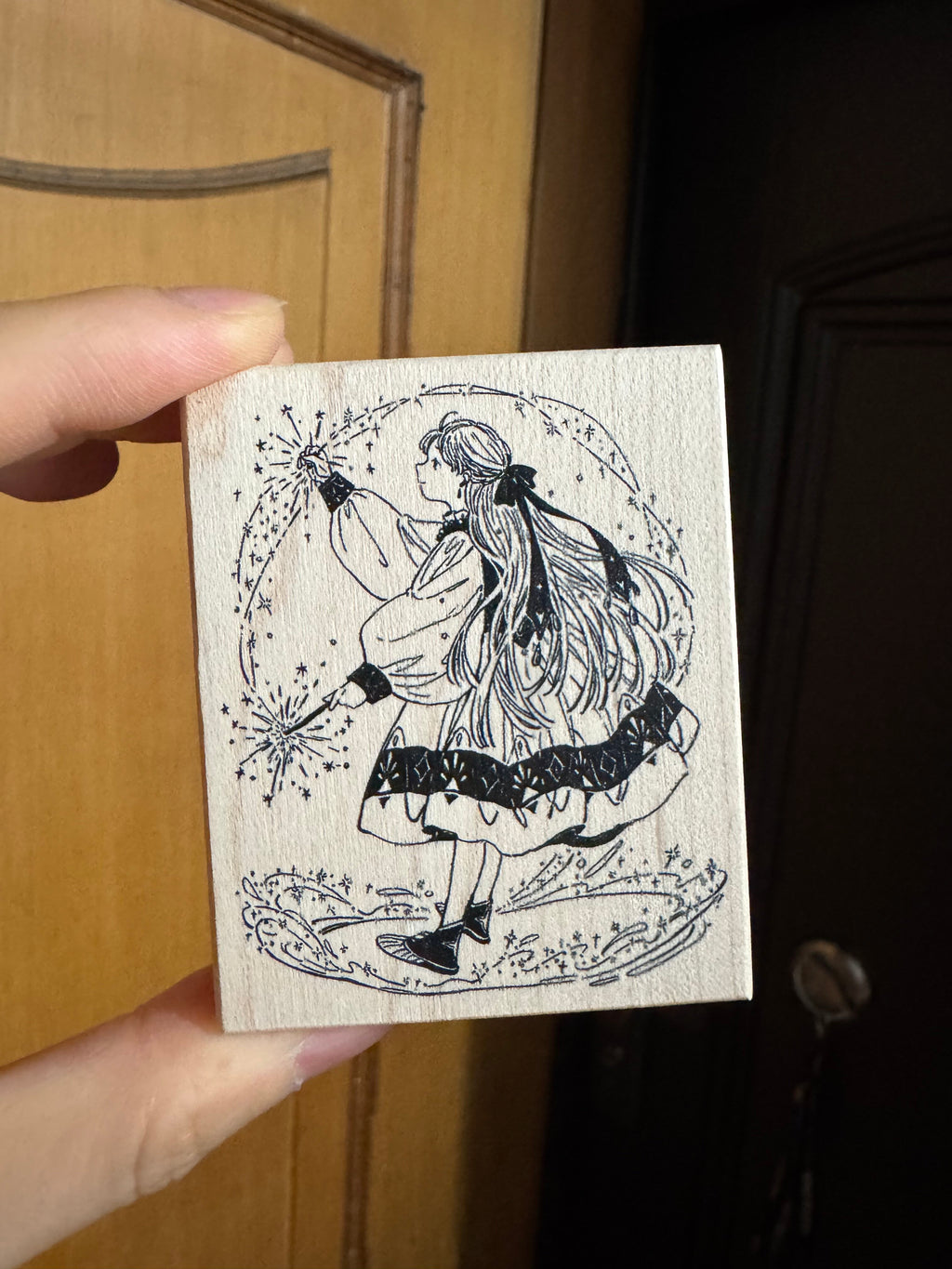 Flowers and Girl Wooden Stamp