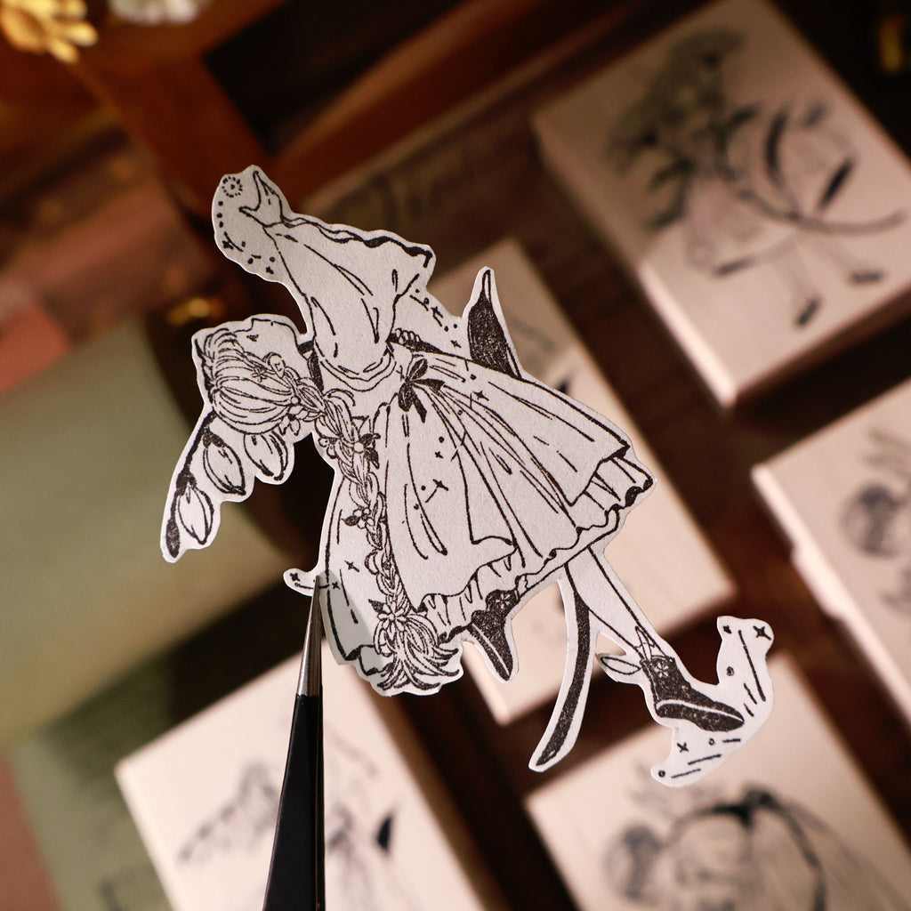 Flowers and Girl Wooden Stamp